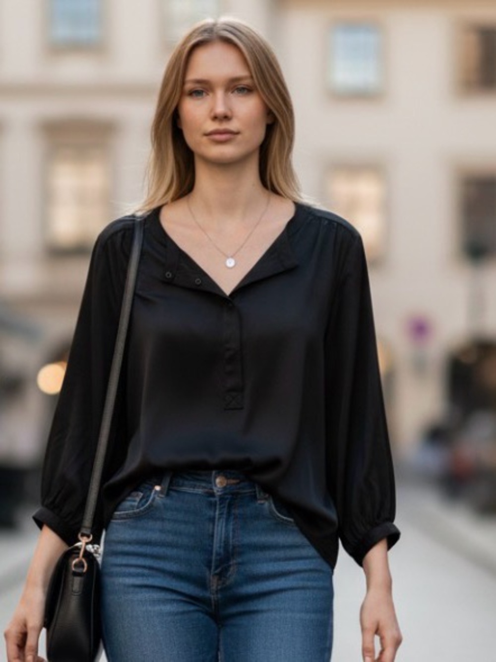 rag & bone Women’s Black Silk Popover Snap Front Blouse Top Size XS Quiet Luxury